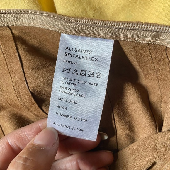 All Saints leather suede fringe flapper dress S XS UK10 2/4US brown gogo western - Picture 10 of 11